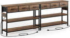 Lulive 2 Pack Entryway Tables with Power Outlets, Console Table with 3 Fabric Drawers, Sofa Table for Living Room, Hallway, Couch, Foyer, Height Adjustable