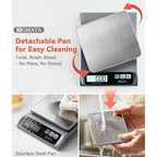 BOMATA 0.1g High Precision Food Scale, USB Rechargeable, 13lb Digital Kitchen Scale with Removable Stainless Steel Pan, Backlit LCD Display, for Cooking, Baking B621 Grey