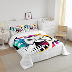 Kids Gaming Comforter Set Twin Gamer Bedding Set, Modern Console Game Controller Duvet Set For Boys Girls Teens, White Gamepad Quilt Set, Tie Dye Colorful Comforter Set Grey White Soft Bedding Set