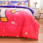 Aimuan Girls Unicorn Comforter Set 3 Pieces Pink Purple Bedding Set with Rainbow Star Galaxy Stars Fantasy Children Room Decor Soft Reversible Bed Sets for Boys/Girls/Teens (Pink-Purple Twin3Pcs)