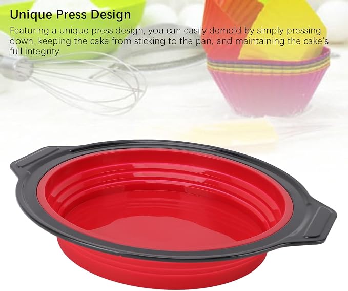 Cake Baking Pan, Silicone Cake Pan Foldable Press Type Quick Release Round Baking Pan for Layer Cake Cheese Cake Chiffon Cake (Red)