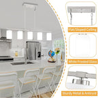 5-Light Kitchen Island Lighting Brushed Nickel Dining Room Light Fixtures | Modern Linear Chandelier Over Table, Adjustable Kitchen Lighting Fixtures Over Island with White Frosted Glass