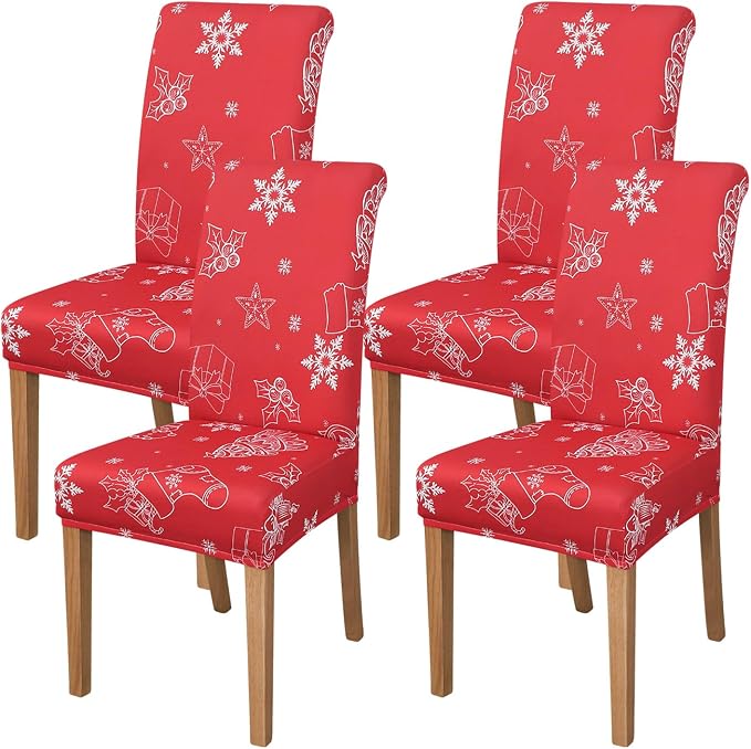 FORCHEER Dining Room Chair Covers 4 Chirsmas Stretch Kitchen Chair Slipcovers Set of 4 Washable- Christmas Red