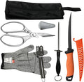 Fishing Knife Set, Fish Cleaning Kit, Filet Knife for Fish, Fish Scale Cleaning Brush, Multi-Functional Scissors, Gloves, Fishbone Tweezers, Storage Bag,Fishing Accessories,Fishing Tool Kit