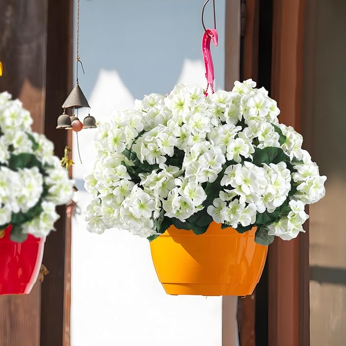 Hananona 12 Pcs Artificial Geranium Flowers for Outdoors Geranium Silk White Flower Outdoor UV Resistant Garden Plants Faux Flowers for Home Kitchen WeddingTable Centerpieces Decor (12, White)