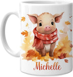 Hyturtle Personalized Fall Pig Maple Leaves Coffee Mug, Fall Autumn Décor | Birthday Gifts For Piggy Lovers - Pig Themed Gifts For Farmhouse Thanksgiving - Custom Name 11oz White Ceramic Coffee Tea Mug