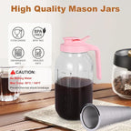 Cold Brew Coffee Maker，64 oz Wide Mouth Mason Jar Pitcher with Stainless Steel Filter, Pour Spout Handle Lid, Heavy Duty Glass Airtight & Leak-Proof for Iced Coffee & Tea Lemonade-Pink