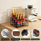 kimilus Coffee Syrup Organizer Rack, Liquor Bottle Display Shelf, 4 Tier 16 Syrup Bottles Holder Stand for Coffee Bar Kitchen Small Wine Rack for Family Storage for Syrup Wine Dressing