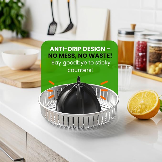 Eurolux Electric Citrus Juicer Stainless Steel | Premium Hands-Free One-Touch Orange Juice Squeezer for Oranges, Lemons, and Limes | Quiet Operation, Easy to Clean, Countertop Small Kitchen Appliance
