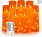Sasigeiaa Flameless Candles with Embedded Star String - Battery Operated LED Candles, with Remote,7 Orange Flickering Candles for Christmas, Weddings, Home Decor & Party,(D 2.3"×H 5" 6" 7")