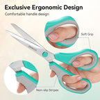 QMVESS 8.5" Scissors All Purpose 3 Pack Heavy Duty for Office School Fabric | Ultra Sharp 2.5mm Thick Stainless Blade, Ergonomic Comfort Grip, Left & Right Handed Classroom Must-Have Cutting General Use