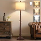Floor Lamps for Living Room - 60" Resin Farmhouse Floor Lamp with 3 Color Temperatures - Vintage Standing Lamp Reading Light with Linen Shade Tall Lamp for Bedroom Office, Reddish Brown
