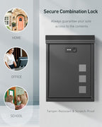 Uniclife Large Mailbox, Wall Mount Mailboxes for Outside, Black | Mail Boxes with Combination Lock, Security Locking Key Drop Box for House School Office and Outdoor