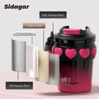 SDGA+ 12 OZ Travel Coffee Mug with Lid Spill Proof Leak Proof, Stainless Steel Thermal Coffee Tumbler for Hot and Cold, Resuable Insulated Coffee Cup For Women, Black and Pink