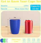 Homienly Drinking Glasses & Everyday Kids Tumblers Wheat Straw Cups 4-Pack Set | Textured Reusable Plastic Cups Essential Kitchen Cups | Dishwasher Safe for Party, Home, Camping (12 oz, Island Color)