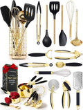 Styled Settings Black and Gold Kitchen Utensils Set, 23-Piece | Stainless Steel, Silicone, 23-Piece Kitchen Accessories Includes Gold Measuring Cups, Spoons, Cooking, and Kitchen Decor