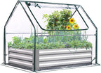 Quictent Raised Garden Bed with Cover Outdoor Galvanized Steel Planter Box Kit with Greenhouse Large Zipper Window Dual Use, 20pcs T-Type Tags & 1 Pair of Gloves Included 4x2.4x1 FT, Clear
