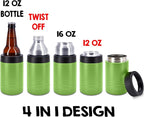 4-in-1 Stainless Steel 12 oz Double Wall Vacuum Insulated Can or Bottle Cooler Keeps Beverage Cold for Hours - Also Fits 16 oz Cans - Powder Coated Olive Drab Green - Clear Water Home Goods