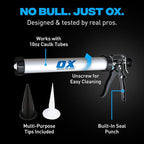 OX Pro Sausage Caulking Gun - 20 oz - 12:1 Thrust Ratio | Heavy duty dual-use sealant gun, standard tube and sausage pack compatible, tool-free conversion, integrated cartridge cutter