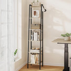 Ladder Shelf, Bookshelf Bookcase, Freestanding Corner Storage Shelve with 2 Hooks for Home Office, Living Room, Kitchen, Bedroom, Industrial, 6-Tier Greige BC13305B