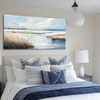 amatop Large Coastal Wall Art Abstract Landscape Beach Ocean Marsh Canvas Print Calming Soft Blue and Beige Wetland Picture Minimalist Neutral Nature Artwork for Bedroom Living Room Office 48x24