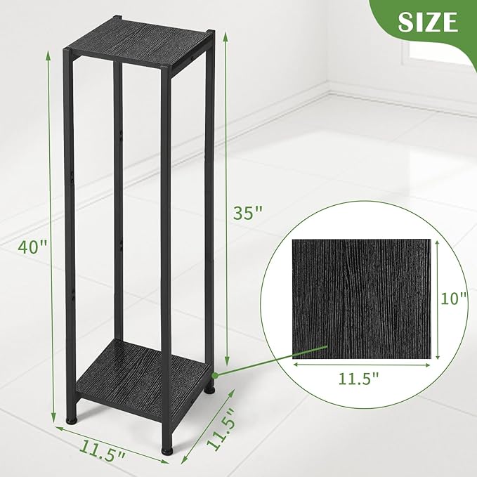 Extra Tall Plant Stand Indoor,40 Inch Plant Stands,2 Tier Metal Plant Stand with Heavy Duty Wood,Black
