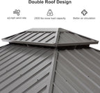 PURPLE LEAF 10' X 14' Outdoor Hardtop Gazebo with Galvanized Steel Double Roof Aluminum Frames Heavy Duty Pavilion Gazebo for Patio Deck Garden,Netting and Curtains Included, Light Grey