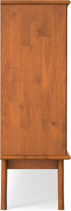 SIMPLIHOME Draper SOLID HARDWOOD 57 inch Wide Mid Century Modern 8 Cube Storage Sofa Table in Teak Brown for The Living Room, Study Room and Office