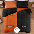 Basic Beyond King Size Comforter Set - Fluffy King Bed Comforter Set for All Seasons - Reversible Bedding King Size Comforter Set - 3 Pieces (1 Comforter + 2 Pillow Shams) - Orange/Black