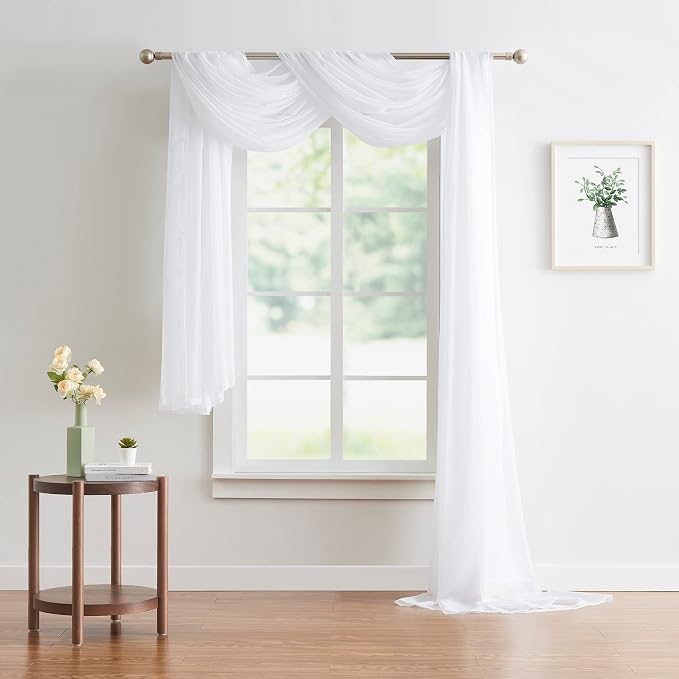 Warm Home Designs 55 x 900 White Sheer Window Scarf. AM White 900" | Extra Long Window Scarves Valances are Great As Wedding Arch Draping Fabric, Bed Canopy Or for Decorative Project.
