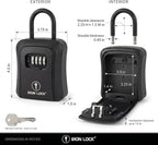 Iron Lock® Medium Key Lock Box with Code, U-Shackle Opens Fully Out (Black) | Built-in key hooks + catch tray; hangs on handles, gates, fences or a hasp; wall-mountable; dial cover; no batteries