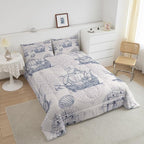 Nautical Comforter Set Sailboat Down Comforter Full,Blue White Vintage Style Quilted Duvet Set Luxury Anchor Crab Pattern Bedding Insert Set for Kids, Adult Teen Boys Girls Bedroom Ocean Beach Decor