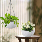 12 inch Large Hanging Planters for Indoor Outdoor Plants, 2 Pack Hanging Flower Pots with Drainage Holes and Chain for Garden Porch, Plastic Hanging Baskets for House Plants, Speckled White