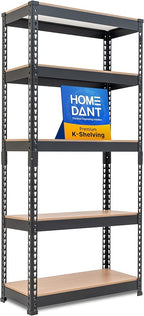HOMEDANT 28"W x 12.3"D x 59.5"H 5-tier Boltless Metal Shelving Unit Adjustable Garage Storage Utility Rack Heavy Duty Shelves Organization Multipurpose Shelf Warehouse Kitchen Living Room pantry 1Pack