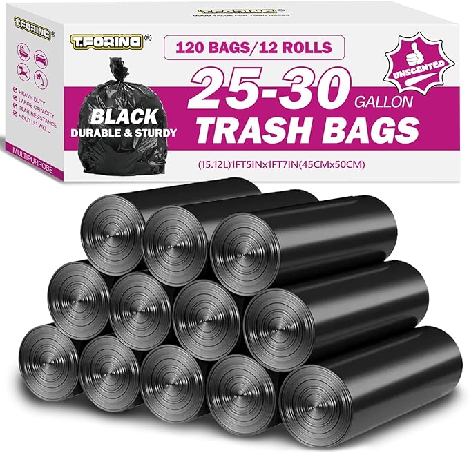 25-30 Gallon Trash Bags Black 120 Count - 32" x 36" Large Kitchen Garbage Bags, 20+ Gallon Trash Can Liners Unscented, Multipurpose for Home, Office, Daily Household Use