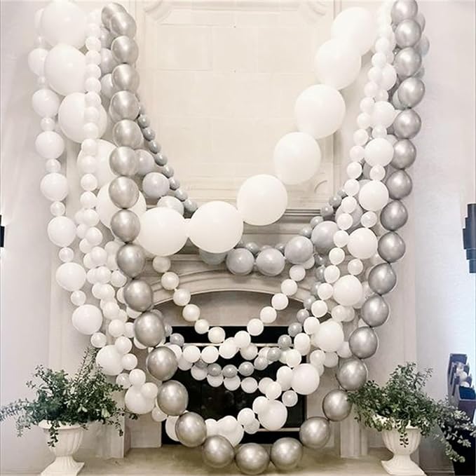 Silver Link Balloons, 60PCS Linking Balloons with Tail for Balloon Wall Arch and Chains, Quick Linkable Balloon for Wedding Birthday Baby Shower Engagement Graduation Party Decorations (6inch)