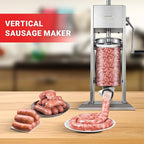 11LBS/5L Manual Sausage Stuffer, Professional Stainless Steel Sausages Maker & Filler Kit with 2 Speed, 5 Stuffing Tubes, Vertical Meat Stuffers for Home Kitchen, Commercial Use