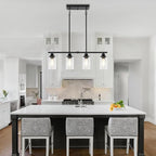 Modern Island Lights for Kitchen Black Dining Room Light Fixtures | 30'' Linear Chandelier Over Table, 4-Light Farmhouse Kitchen Island Lighting Clear Glass Shades, Adjustable Height