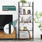 Yoobure 5 Tier Bookshelf - Tall Book Shelf Modern Bookcase for CDs/Movies/Books, Rustic Book Case Industrial Bookshelves Book Storage Organizer for Bedroom Home Office Living Room Rustic Brown
