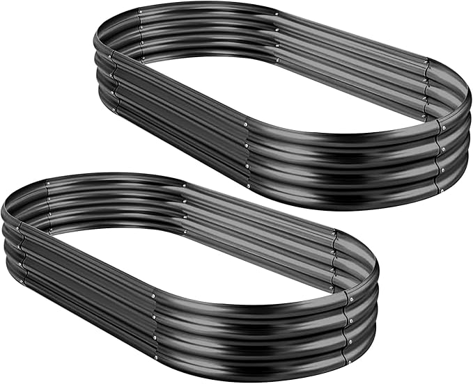 Land Guard 2Pcs Galvanized Raised Garden Bed Kit, 7.5×3×1ft Galvanized Planter Raised Garden Boxes Outdoor, Oval Large Metal Raised Garden Beds for Vegetables (Dark Grey)