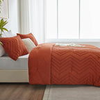 CozyLux Full Size Comforter Set Burnt Orange - 3 Pieces Terracotta Boho Tufted Shabby Chic Bedding Comforter Set for All Seasons, Chevron Bedding Sets with Comforter & 2 Pillow Shams