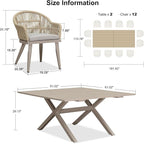 PURPLE LEAF 13 Pieces Oversized Patio Dining Set with Outdoor Aluminium Dining Table and Woven Chairs Modern Metal Furniture Cushions Sets for Garden Yard Indoor Decor Kitchen Champagne