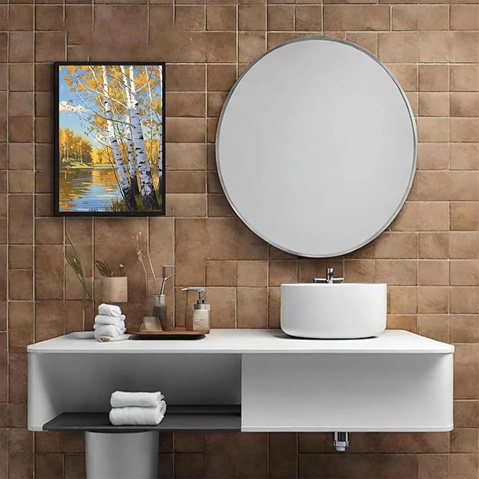 Poplar trees beside the blue sky and white clouds are suitable for living rooms bedrooms and offices Landscape posters and wall paintings