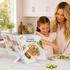 PUERSI Cookbook Stand for Kitchen, Recipe Book Holder for Kitchen Counter | Wooden Cookbook Holder, Rustic Cook Book Holder Stand - Farmhouse White - 1 Set