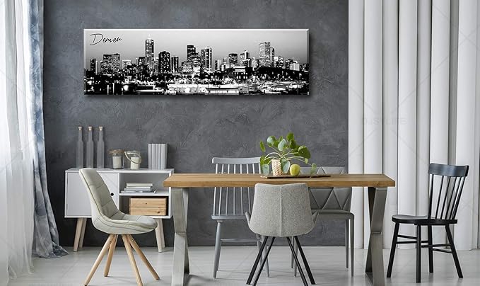 Black and White Wall Art Denver Skyline Cityscape Skyscrapers Canvas Print Painting Landscape USA City Buildings Pictures Modern Artwork for Man Room Office Living Room Decoration 13.8"x47.3"