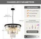 8 Light Modern Crystal Chandelier 20'' Black Chandeliers for Dining Room Contemporary Pendant Light Fixture Round 3-Tier Adjustable Height E12 for Living Room, Foyer, Entryway, Bedroom