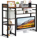 Desktop Bookshelf, 2-Tier Multipurpose Wood Bookcase for Computer Desk, Countertop Storage Hutch Display Rack Organizer for Dorm Office Home - Brown