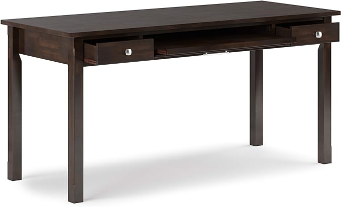 SIMPLIHOME Avalon SOLID WOOD Contemporary 60 Inch Wide Large Desk in Tobacco Brown, For the Office Desk, Writing Table, Workstation and Study Table