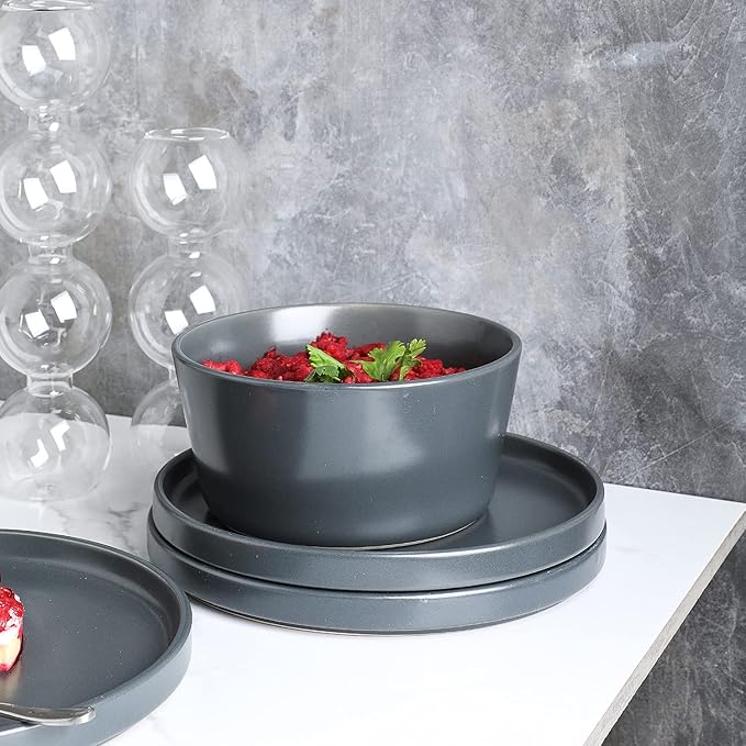 Stone Lain 32 Piece Stoneware Dinnerware Set, Service for 8, Gray Matte