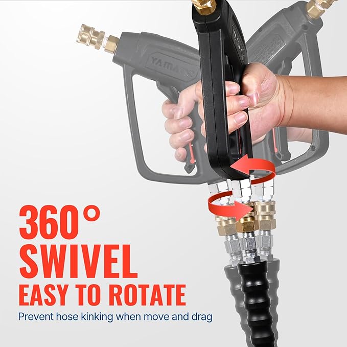 YAMATIC Short Pressure Washer Gun with Stainless Steel Swivel 3/8" Quick Connector, Power Washer Handle with Easy Pull Trigger Replacement for Ryobi, Simpson, Craftsman, DeWalt, 4000 PSI